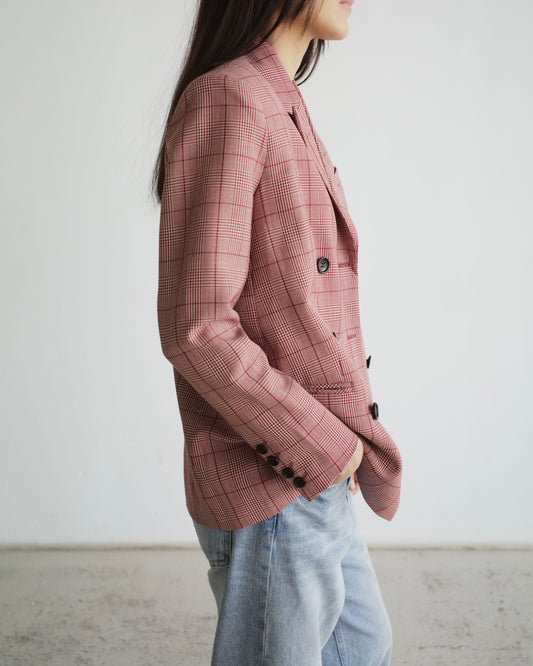 Double-breasted checked wool jacket