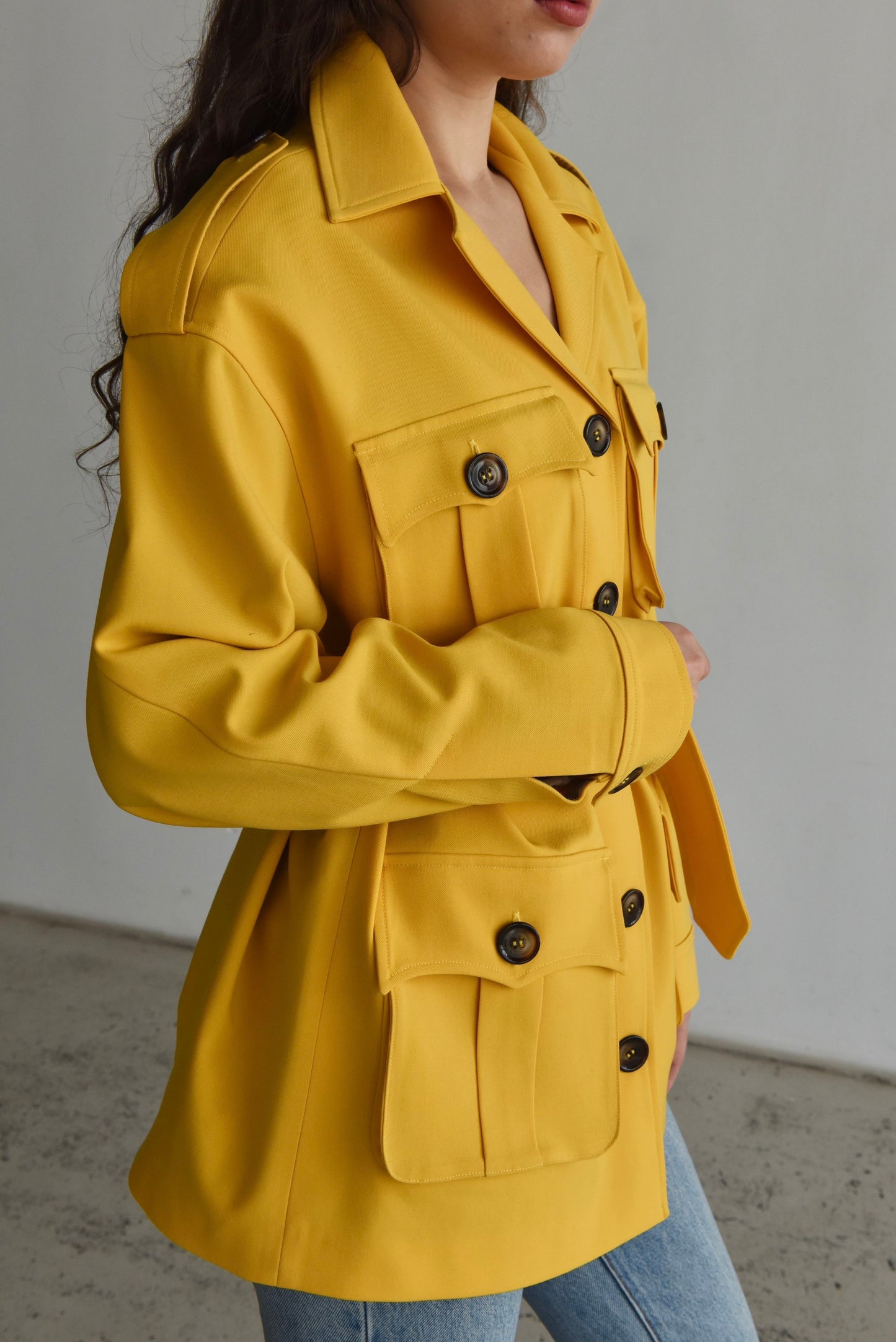 Oversized stretch wool belted jacket