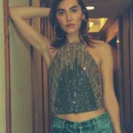 Beaded tie-up top